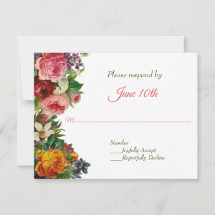 Invitation Mariage rétro romantique avec roses et oiseau bleu