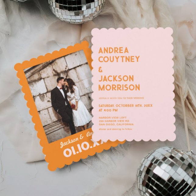 Invitation Mariage rétro rose et orange (Créateur téléchargé)