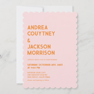 Invitation Mariage Rétro Rose et Orange d'Été