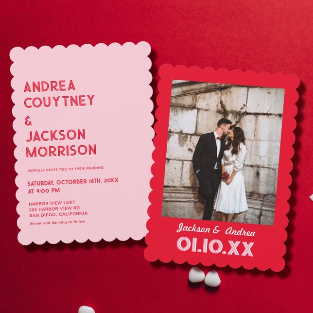 Invitation Mariage Rétro Rose et Rouge  (Créateur téléchargé)