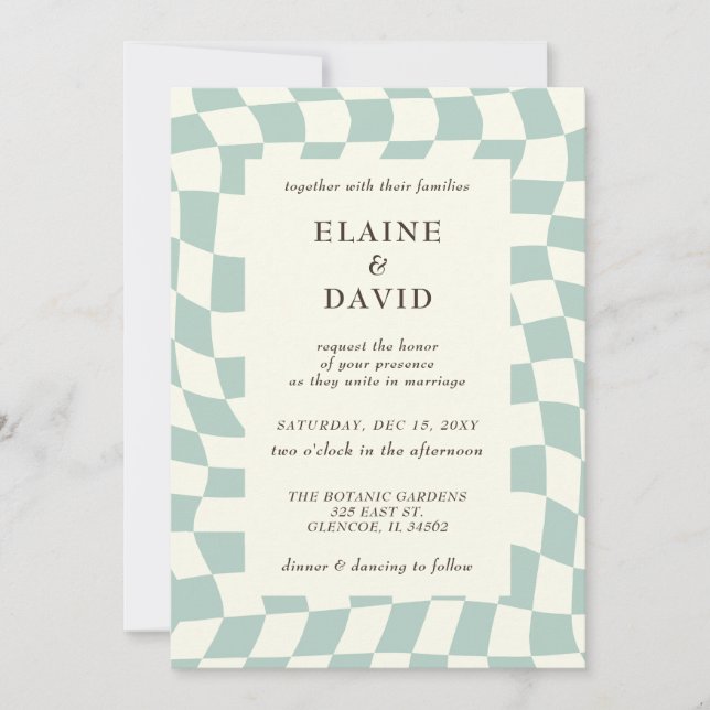 Invitation Mariage Retro Super Green Checkerboard (Devant)