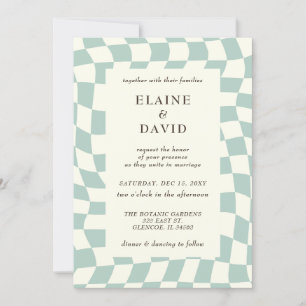 Invitation Mariage Retro Super Green Checkerboard