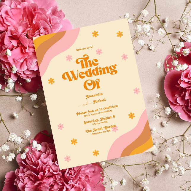 Invitation Mariage rétro Super rose et or (Créateur téléchargé)