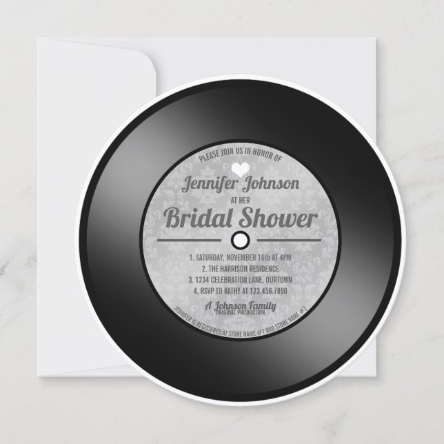 Invitation Mariage rétro sur disque vinyle (Devant)