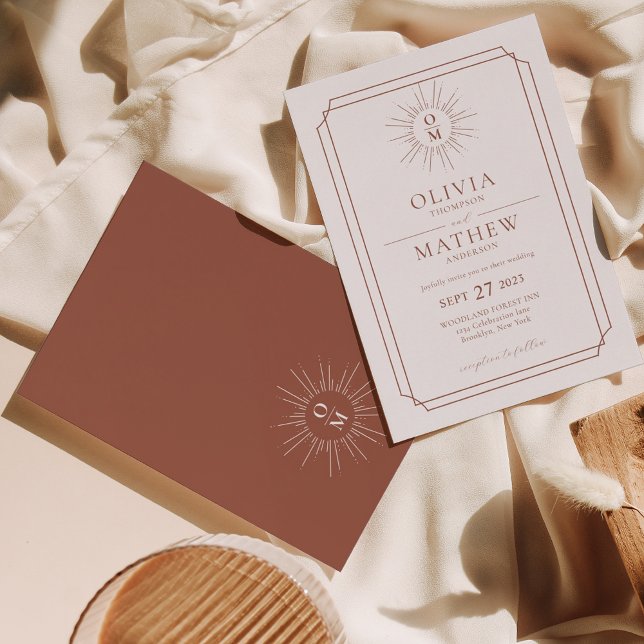 Invitation Mariage Rétro Terracotta Milieu du Siècle 70 Monog (Créateur téléchargé)