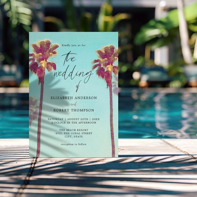 Invitation Mariage Rétro Tropical Palmiers Plage Côtière (Créateur téléchargé)