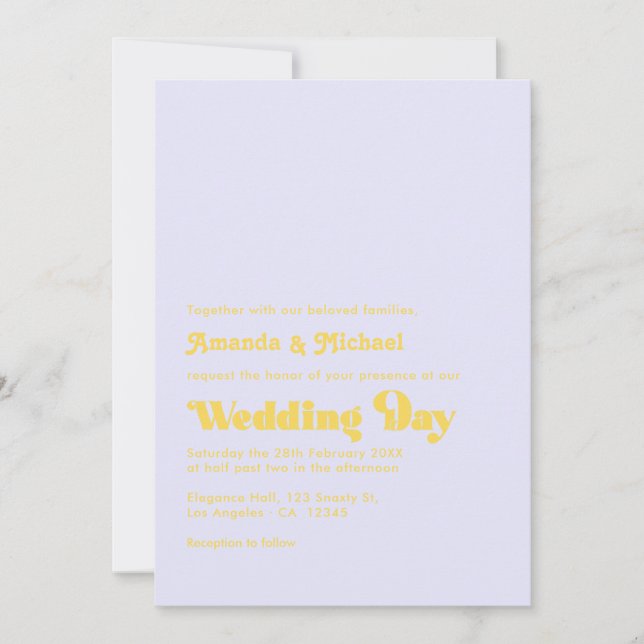 Invitation Mariage Rétro Typographique à la Lavande et au Zes (Devant)