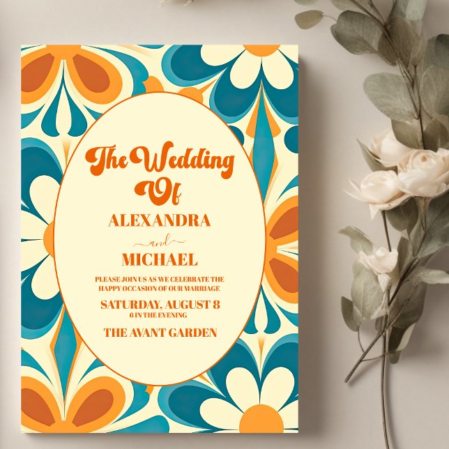 Invitation Mariage Rétro Unique et Coloré Groovy (Créateur téléchargé)
