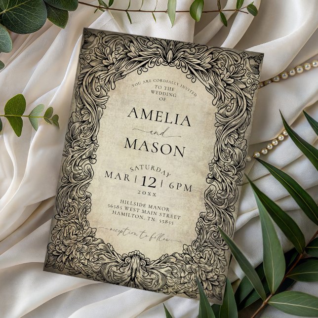 Invitation Mariage Rétro-Victorien sur un Parchemin de Conte  (Vintage Victorian Fairytale Scroll Wedding Invitation)