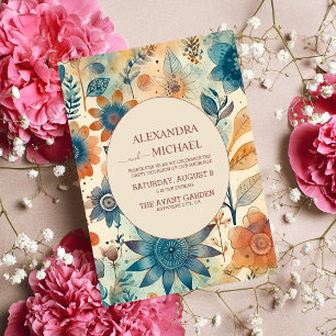 Invitation Mariage Rétro Vintage Années Soixante Terracotta