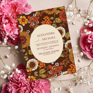 Invitation Mariage Rétro Vintage Années Soixante Terracotta