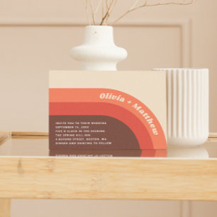 Invitation Mariage rétro vintage arc-en-ciel groovy 70s + cod
