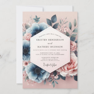 Invitation Mariage rêvé Aquarelle Bleu fardé