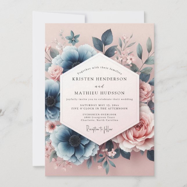 Invitation Mariage rêvé Aquarelle Bleu fardé (Devant)