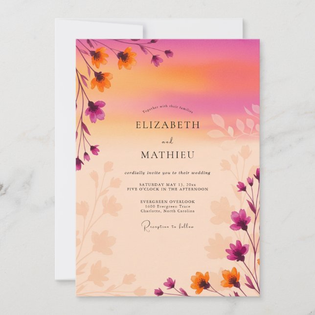 Invitation Mariage Rêvé au Coucher de Soleil Magenta (Devant)
