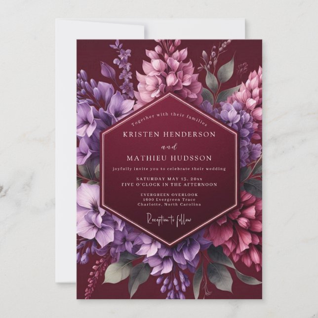 Invitation Mariage Rêve de Lilas Bourgogne (Devant)