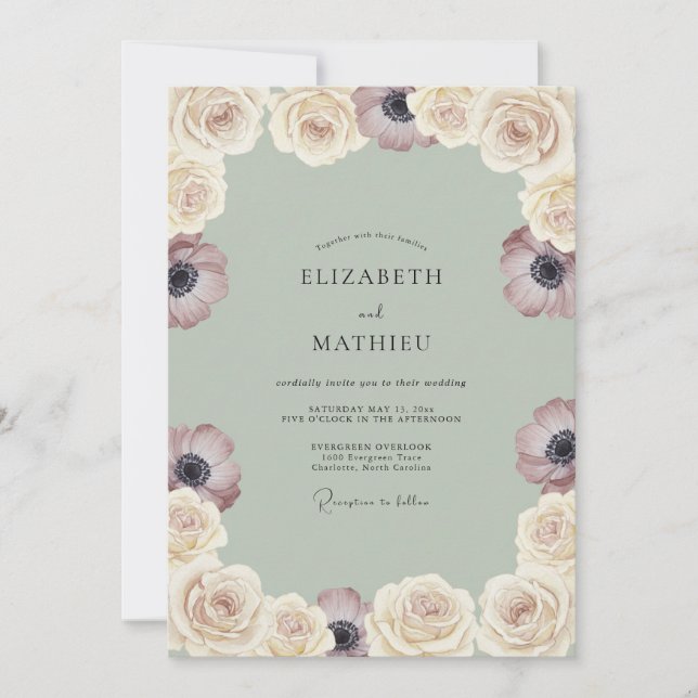 Invitation Mariage Rêvé en Vert Sauge Anémone (Devant)