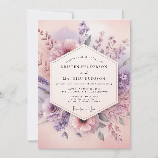 Invitation Mariage Rêve Fleur Mauve (Devant)