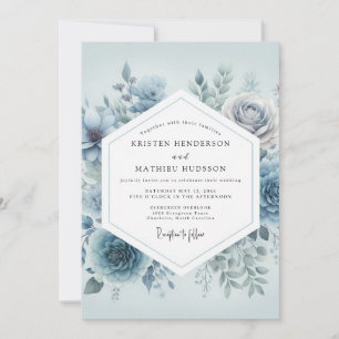 Invitation Mariage rêvé floral bleu ardoise