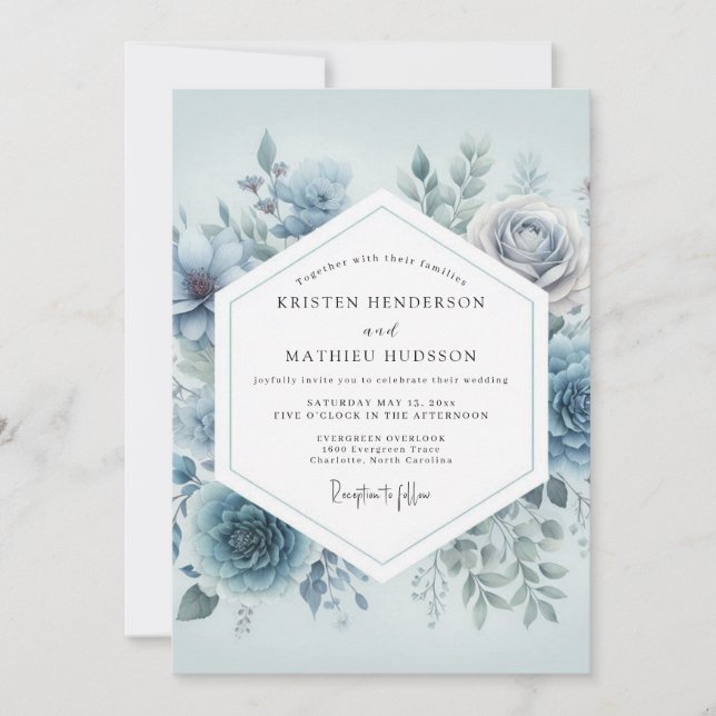 Invitation Mariage rêvé floral bleu ardoise (Devant)
