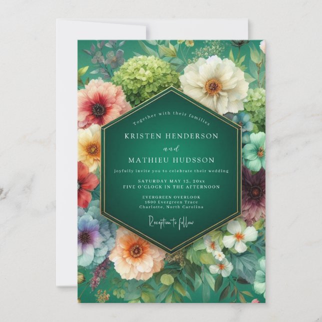 Invitation Mariage Rêve Floral Émeraude (Devant)
