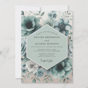 Invitation Mariage Rêvé Floral Turquoise