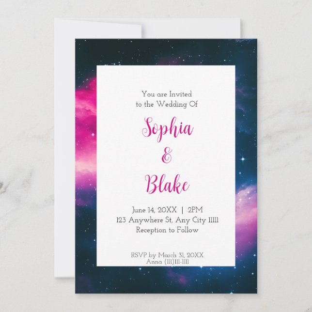 Invitation Mariage Rêve Nébuleuse Rose (Devant)