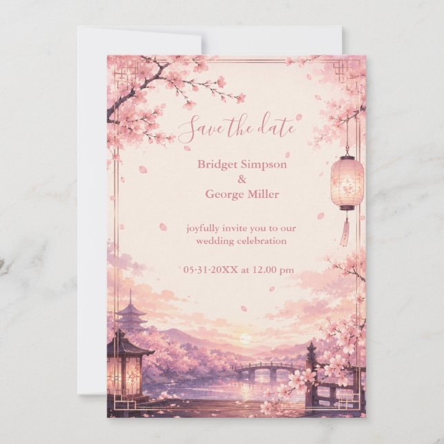 Invitation Mariage Rêvé sous le Coucher de Sakura Anime (Devant)