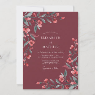 Invitation Mariage Rêveur Fleurissant Rouge
