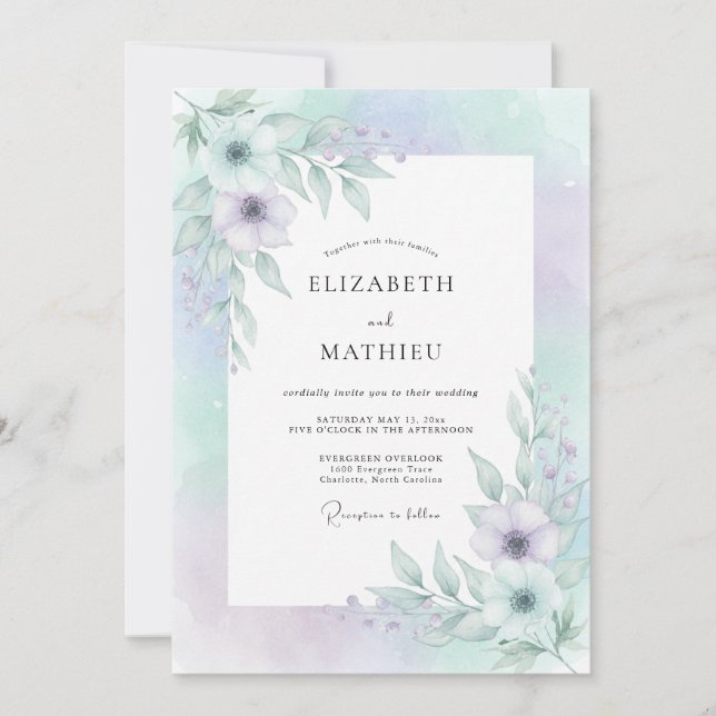 Invitation Mariage Rêveur Lavande Menthe (Devant)