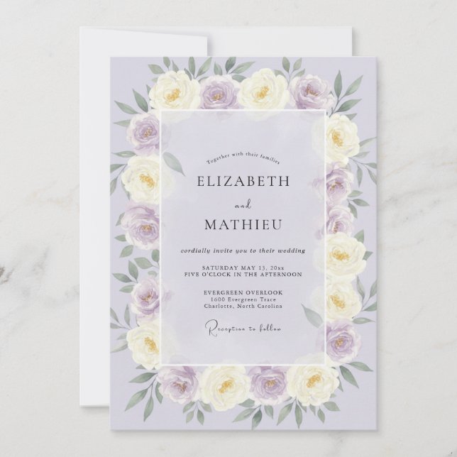 Invitation Mariage Rêveur Rose Lavande (Devant)