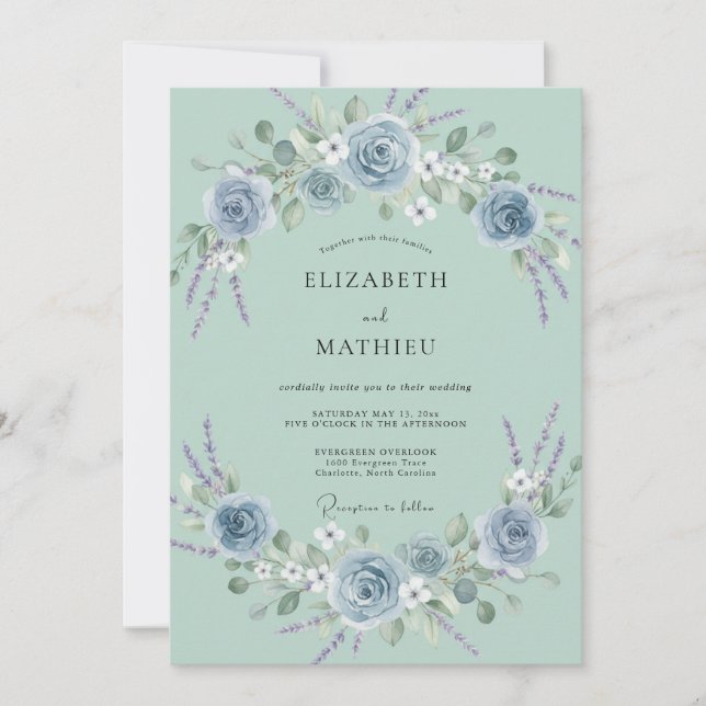 Invitation Mariage Rêveur Vert Sauge et Lavande (Devant)