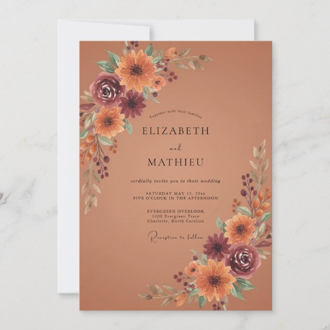 Invitation Mariage riche en automne orange brûlé (Devant)
