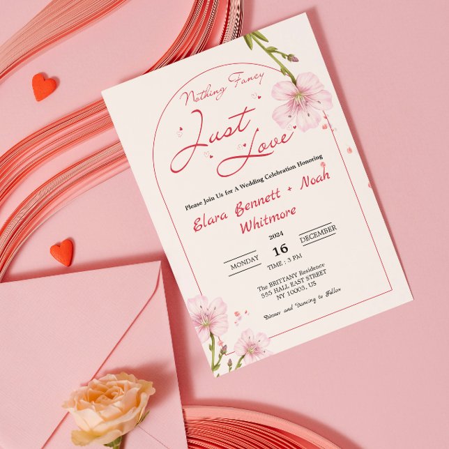 Invitation Mariage Rien de Fantaisie Juste de l'Amour (nothing fancy just love wedding invitations modern funny humor cute simple calligraphy typography )