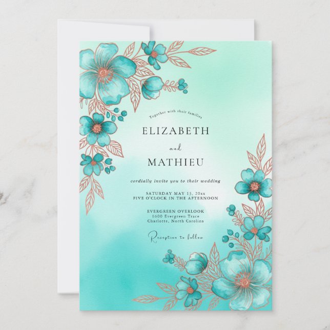 Invitation Mariage Riviera Teinté de Turquoise (Devant)