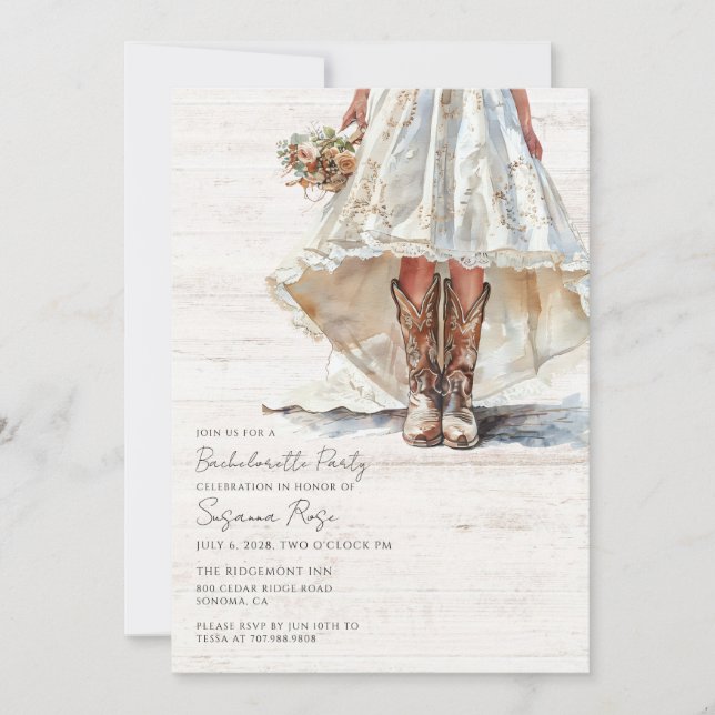 Invitation Mariage robe Cowgirl Boots Bachelorette Party (Devant)