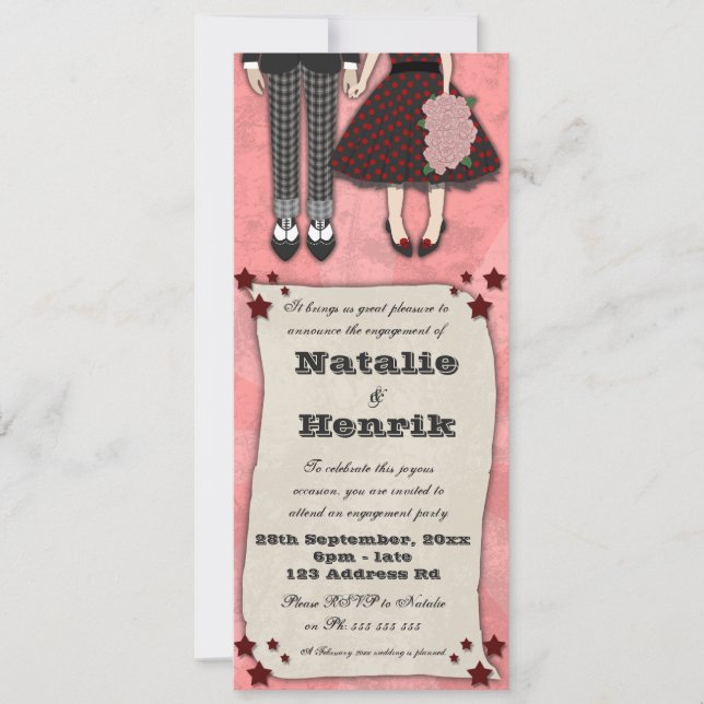 Invitation Mariage Rockabilly, 4x9,25 fiançailles (Devant)