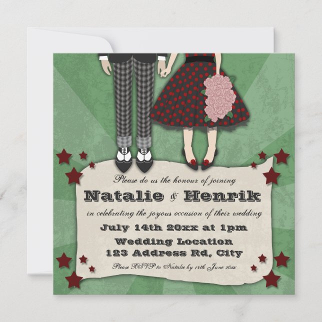 Invitation Mariage Rockabilly, 5,25 x 5,25 mariages (Devant)