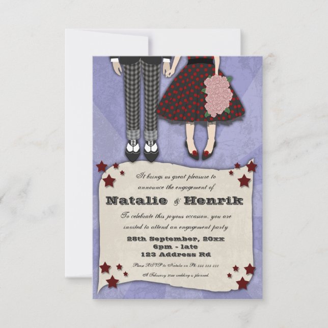 Invitation Mariage Rockabilly, fiançailles 3,5x5 (Devant)