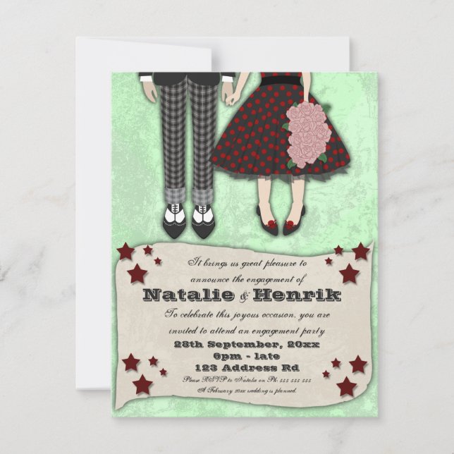 Invitation Mariage Rockabilly, fiançailles 4,25 x 5,5 (Devant)