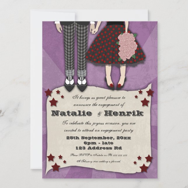 Invitation Mariage Rockabilly, fiançailles 5,5 x 7,5 (Devant)