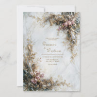 Mariage Rococo Fleur Rose Or Marbre Blanc