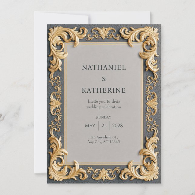 Invitation Mariage Rococo Or Ivory Gold (Devant)