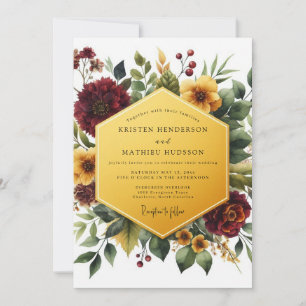 Invitation Mariage Romance Automnal Fleur Rouge Profond
