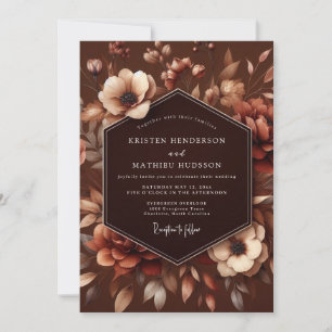 Invitation Mariage Romance Automne Fleur Brun