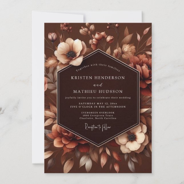 Invitation Mariage Romance Automne Fleur Brun (Devant)
