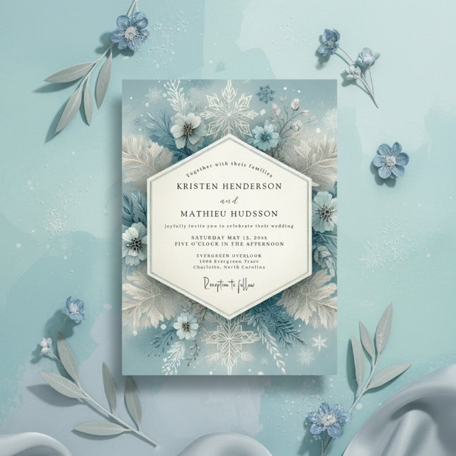 Invitation Mariage Romance Bleu Ardoise Givré (Créateur téléchargé)