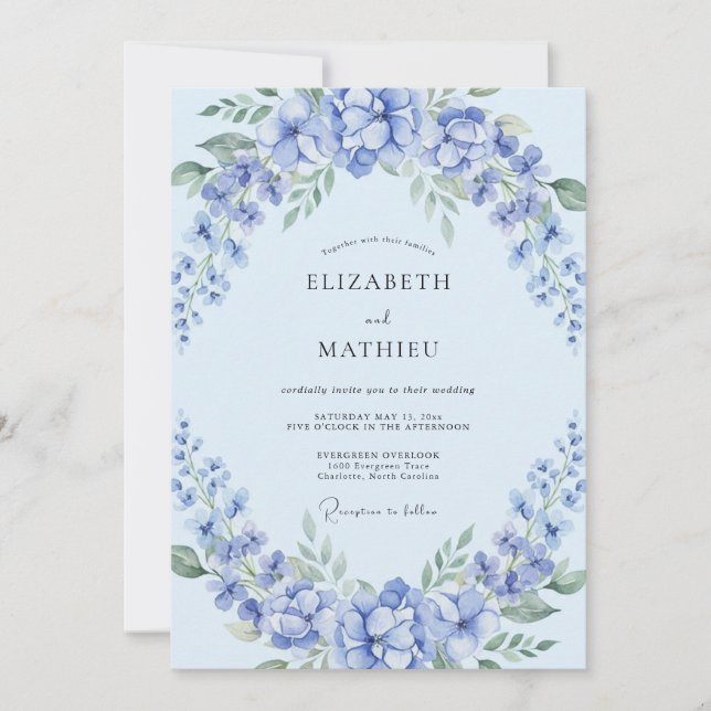 Invitation Mariage Romance Blue Blossom (Devant)