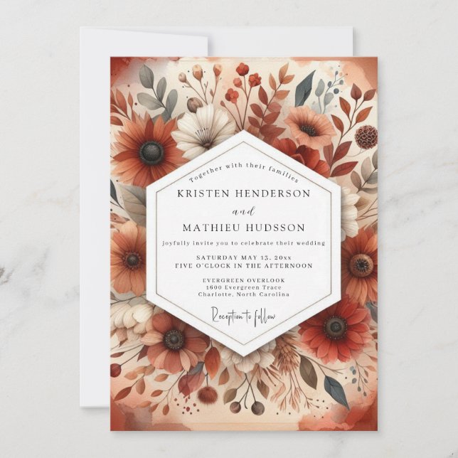Invitation Mariage Romance Botanique Ambre Automne (Devant)