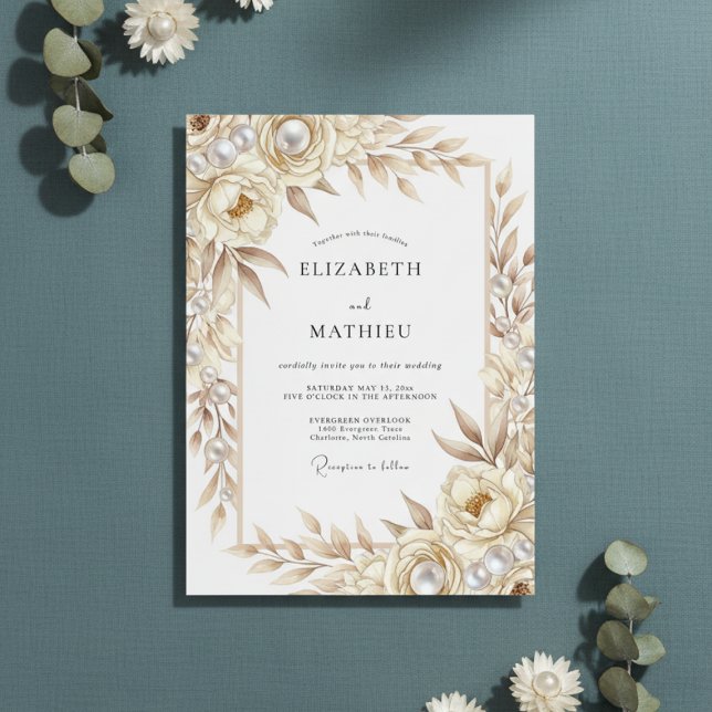 Invitation Mariage Romance Botanique Crème (Créateur téléchargé)